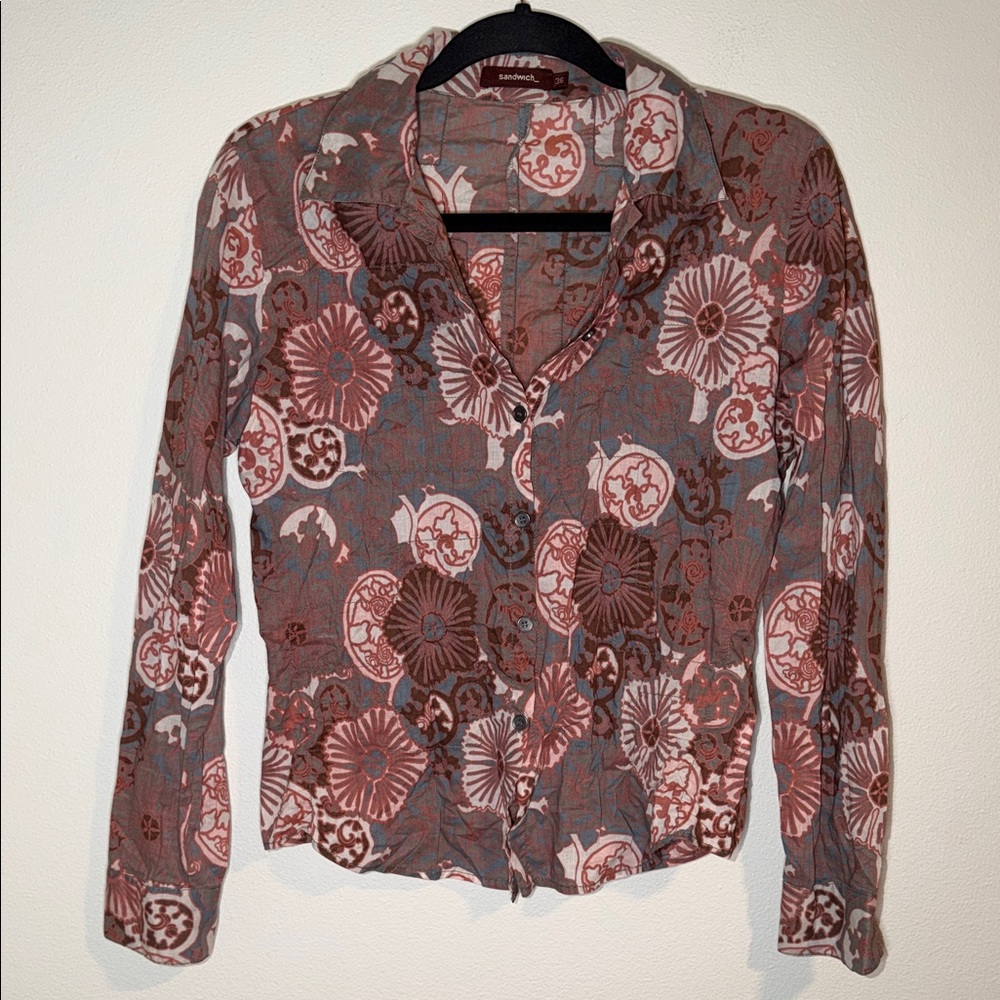 Sandwich Patterned Lightweight Button Up Blouse - image 1